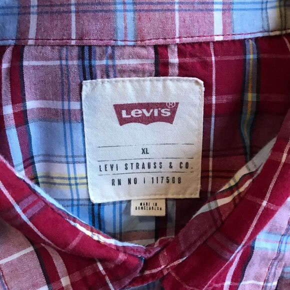 Levi’s Pearl Snap Plaid Short Sleeve Western Rodeo Shirt Red Blue Sz XL - Picture 3 of 11